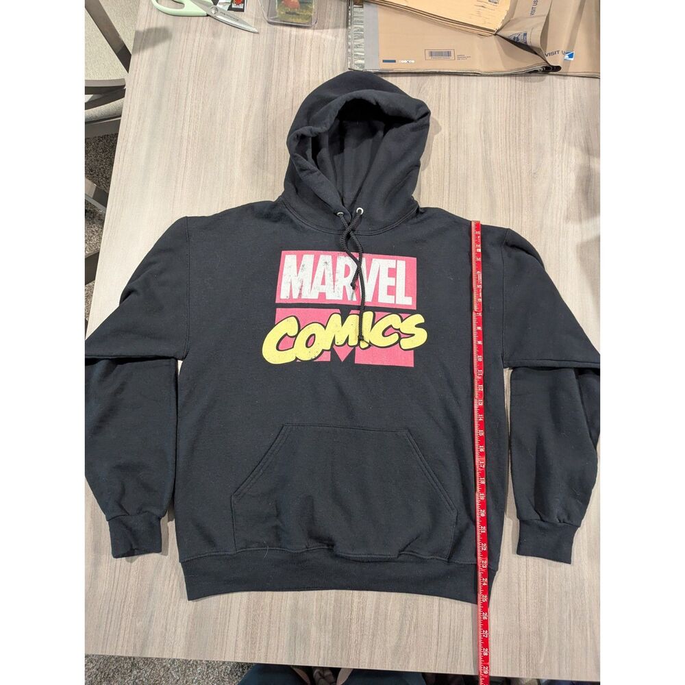 Marvel Comics Graphic Hoodie Pullover Sweatshirt Black Men Size L
